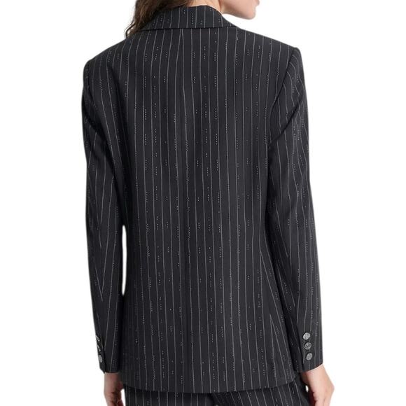 DKNY Women’s Studded Pinstriped Single Button Blazer Black Size 6 - Picture 2 of 3